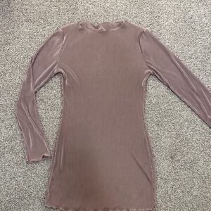 Source Unknown Ribbed Long Sleeve Bodycon Top - Mauve Taupe
